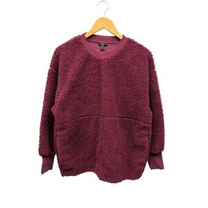 COS Sherpa Fleece Pullover Womens XS‎ Burgundy Crewneck Sweatshirt Pockets Cozy